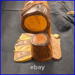Vintage Hand Carved Natural Solid Wood Eagle Sculpture Folk Art Standing Decor