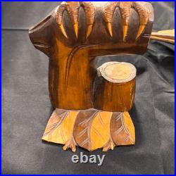 Vintage Hand Carved Natural Solid Wood Eagle Sculpture Folk Art Standing Decor