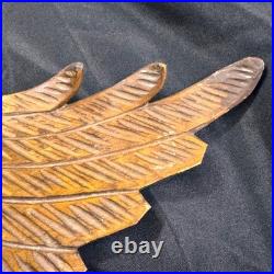 Vintage Hand Carved Natural Solid Wood Eagle Sculpture Folk Art Standing Decor