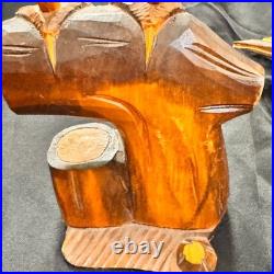 Vintage Hand Carved Natural Solid Wood Eagle Sculpture Folk Art Standing Decor