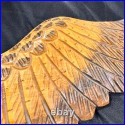 Vintage Hand Carved Natural Solid Wood Eagle Sculpture Folk Art Standing Decor