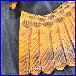Vintage Hand Carved Natural Solid Wood Eagle Sculpture Folk Art Standing Decor
