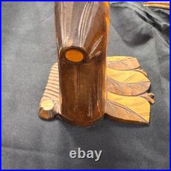 Vintage Hand Carved Natural Solid Wood Eagle Sculpture Folk Art Standing Decor