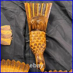 Vintage Hand Carved Natural Solid Wood Eagle Sculpture Folk Art Standing Decor
