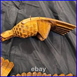Vintage Hand Carved Natural Solid Wood Eagle Sculpture Folk Art Standing Decor