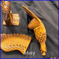 Vintage Hand Carved Natural Solid Wood Eagle Sculpture Folk Art Standing Decor