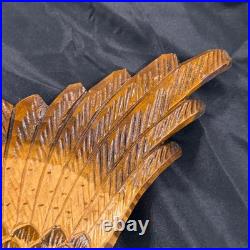 Vintage Hand Carved Natural Solid Wood Eagle Sculpture Folk Art Standing Decor