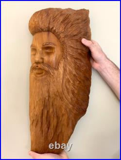 Vintage Hand Carved OAK Wood Man Face WIND Tree Sculpture 18 Hanging Art Signed