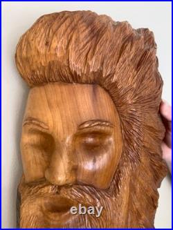 Vintage Hand Carved OAK Wood Man Face WIND Tree Sculpture 18 Hanging Art Signed