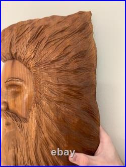 Vintage Hand Carved OAK Wood Man Face WIND Tree Sculpture 18 Hanging Art Signed