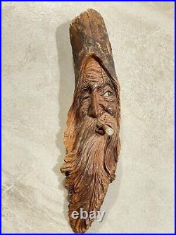 Vintage Hand Carved Old Man Wizard In A Tree Carving