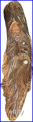 Vintage Hand Carved Old Man Wizard In A Tree Carving