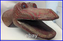 Vintage Hand Carved & Painted Alligator Head glass eyes folk art