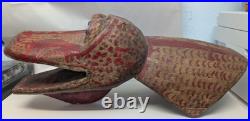 Vintage Hand Carved & Painted Alligator Head glass eyes folk art