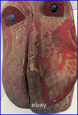 Vintage Hand Carved & Painted Alligator Head glass eyes folk art