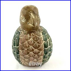 Vintage Hand Carved & Painted Wood Dove Bird Original Folk Art Green Brown 8