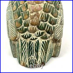 Vintage Hand Carved & Painted Wood Dove Bird Original Folk Art Green Brown 8