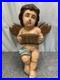 Vintage Hand Carved & Painted Wood Large Angelic Putti Sculpture 18H x 15 W