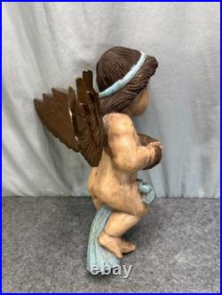 Vintage Hand Carved & Painted Wood Large Angelic Putti Sculpture 18H x 15 W