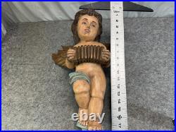 Vintage Hand Carved & Painted Wood Large Angelic Putti Sculpture 18H x 15 W