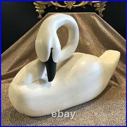 Vintage Hand Carved & Painted Wood Swan Sculpture Kennebunk Maine Sandy Burne