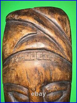 Vintage Hand Carved Saint LuciaMask Signed Wood OOAK Folk art Carving 14.5