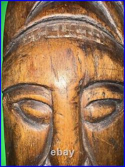 Vintage Hand Carved Saint LuciaMask Signed Wood OOAK Folk art Carving 14.5