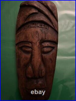 Vintage Hand Carved Saint LuciaMask Signed Wood OOAK Folk art Carving 14.5