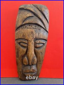 Vintage Hand Carved Saint LuciaMask Signed Wood OOAK Folk art Carving 14.5