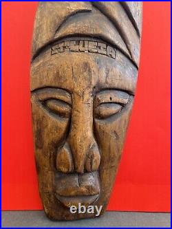 Vintage Hand Carved Saint LuciaMask Signed Wood OOAK Folk art Carving 14.5