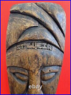 Vintage Hand Carved Saint LuciaMask Signed Wood OOAK Folk art Carving 14.5