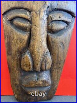 Vintage Hand Carved Saint LuciaMask Signed Wood OOAK Folk art Carving 14.5