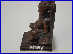 Vintage Hand Carved Seated Figural Man Wood Sculpture Statue Folk Art
