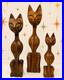 Vintage Hand Carved Solid Teak Wood Cat Sculpture Set of 3 Mid Century MCM