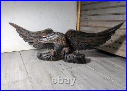 Vintage Hand Carved Solid Wood Black Eagle Figurine Sculpture Statue