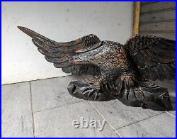 Vintage Hand Carved Solid Wood Black Eagle Figurine Sculpture Statue