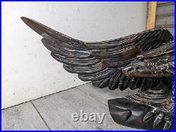 Vintage Hand Carved Solid Wood Black Eagle Figurine Sculpture Statue