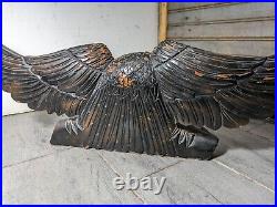 Vintage Hand Carved Solid Wood Black Eagle Figurine Sculpture Statue