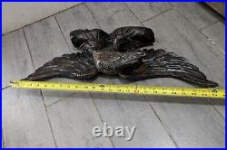 Vintage Hand Carved Solid Wood Black Eagle Figurine Sculpture Statue