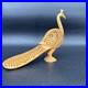 Vintage Hand Carved Teak Peacock Sculpture Pierced Wood Mid Century Boho