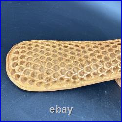 Vintage Hand Carved Teak Peacock Sculpture Pierced Wood Mid Century Boho