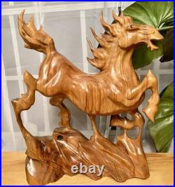 Vintage Hand Carved Teak Root Dynamic Trotting Horse Sculpture Statue 20T 12lbs