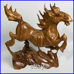 Vintage Hand Carved Teak Root Dynamic Trotting Horse Sculpture Statue 20T 12lbs