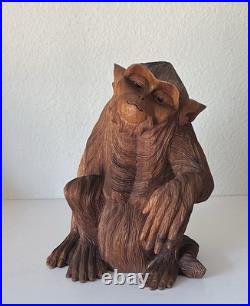 Vintage Hand Carved Teak Wood Monkey Ape Sculpture 12.5 Tall Vintage Hand Carved Teak Wood Monkey Ape Sculpture 12.5 Tall