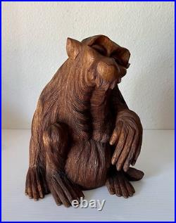 Vintage Hand Carved Teak Wood Monkey Ape Sculpture 12.5 Tall