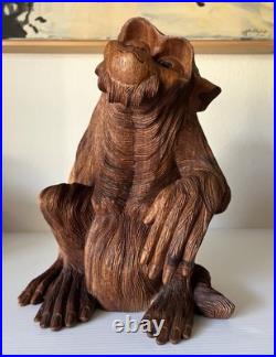 Vintage Hand Carved Teak Wood Monkey Ape Sculpture 12.5 Tall