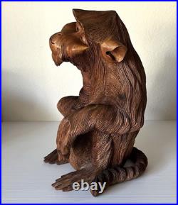 Vintage Hand Carved Teak Wood Monkey Ape Sculpture 12.5 Tall