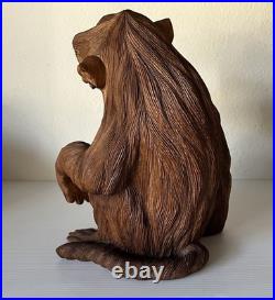 Vintage Hand Carved Teak Wood Monkey Ape Sculpture 12.5 Tall