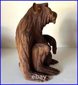 Vintage Hand Carved Teak Wood Monkey Ape Sculpture 12.5 Tall