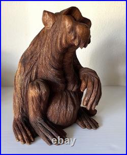 Vintage Hand Carved Teak Wood Monkey Ape Sculpture 12.5 Tall